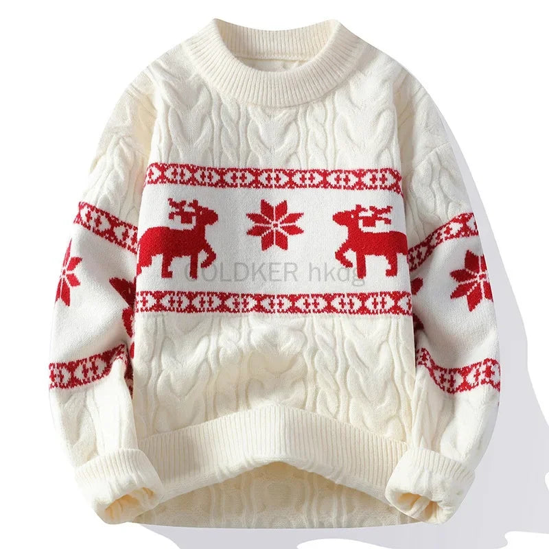 Christmas Jumper Women Men Reindeer Pattern Cable Knit Unisex