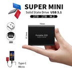 External SSD 2TB USB 3.1 USB-C portable storage drive, compact and lightweight