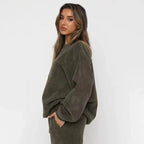 Women corduroy 2 piece lounge set relaxed fit sweatshirt and cuffed joggers