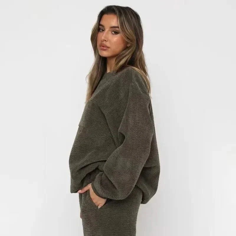 Women corduroy 2 piece lounge set relaxed fit sweatshirt and cuffed joggers