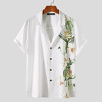 Men's floral tropical Hawaiian shirt, short sleeve linen button up, relaxed fit