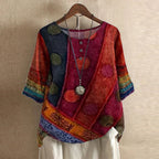 Women retro blouse vintage style with button front and waist shaping