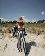 Women 2 piece crochet lounge set bohemian striped top and pants