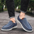 Canvas slip-on loafers with cushioned insole in khaki blue and grey