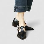 Women Mary Jane shoes low block heel with buckle strap closed toe