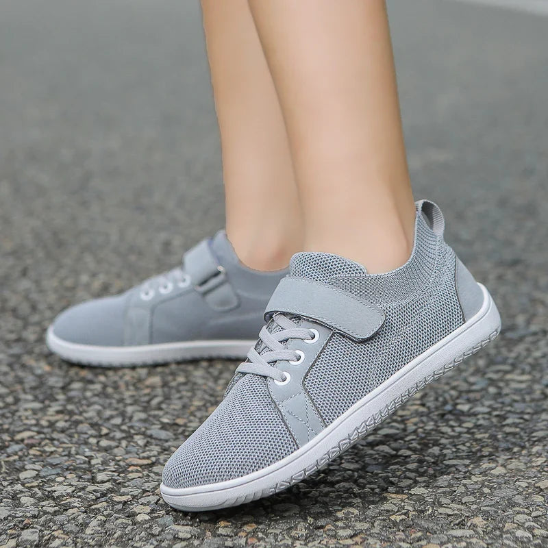 Kids barefoot sneakers wide toe box flexible sole velcro closure
