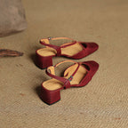 Women leather block heel pumps closed toe with adjustable buckle strap