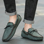 Men leather loafers slip-on moccasin style in brown black green
