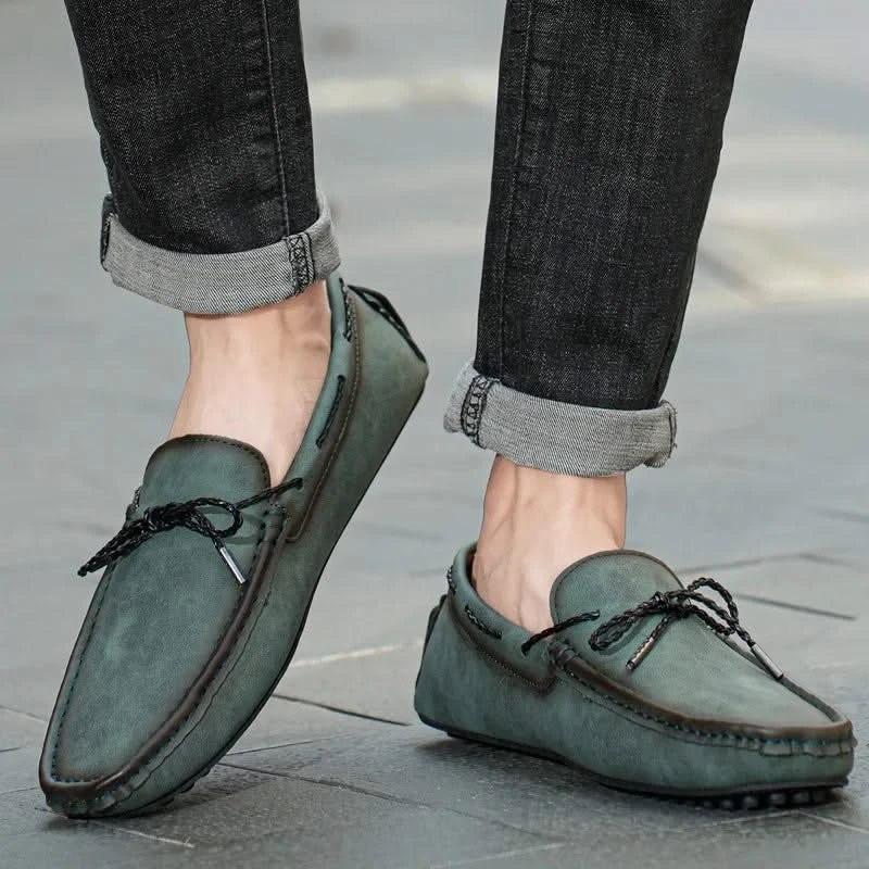 Men leather loafers slip-on moccasin style in brown black green