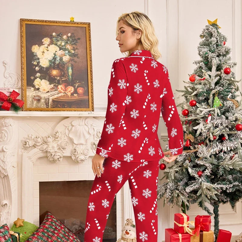 Christmas Pajamas Women 2 Piece Long Sleeve Snowflake Print Set