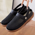 Women mesh slip-on clogs with cushioned footbed and elastic heel strap