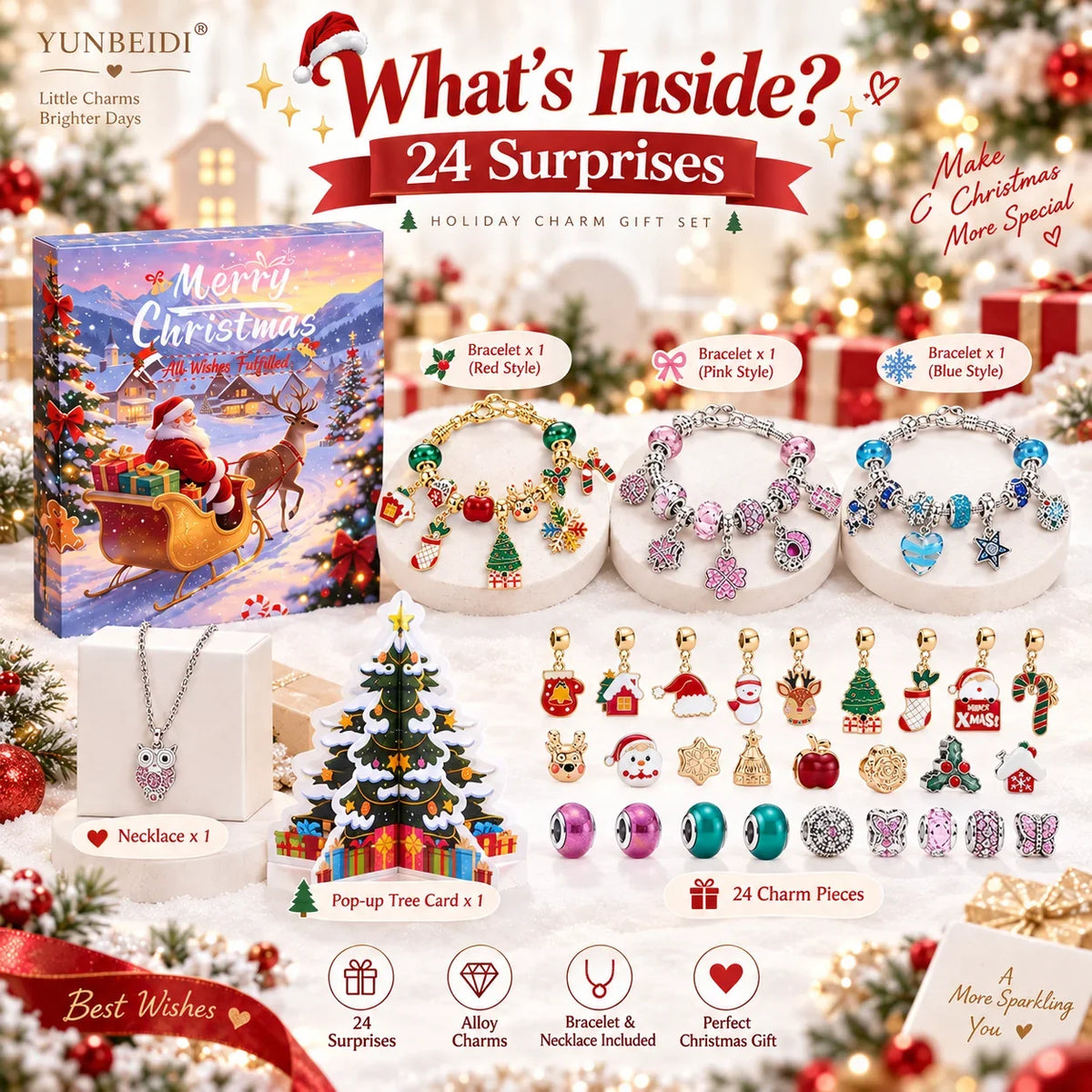 Charm Bracelet Advent Calendar 24 Piece Christmas Countdown Set