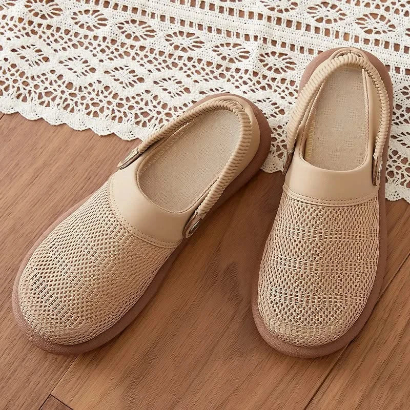 Women mesh slip-on clogs with cushioned footbed and elastic heel strap