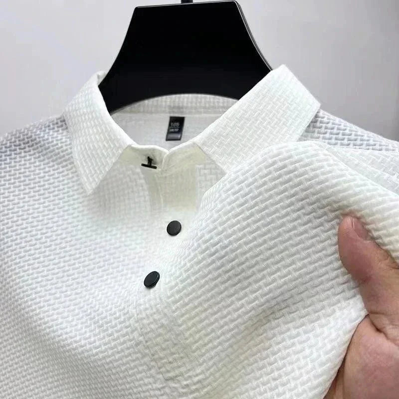 Silk Polo Shirt for Men | Short Sleeve Lightweight 3D Woven Texture