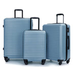 Blue 3-piece ABS hardshell luggage set with TSA lock and 360 spinner wheels