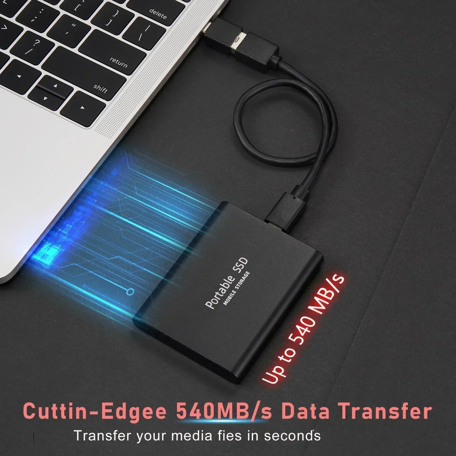 External SSD 2TB USB 3.1 USB-C portable storage drive, compact and lightweight