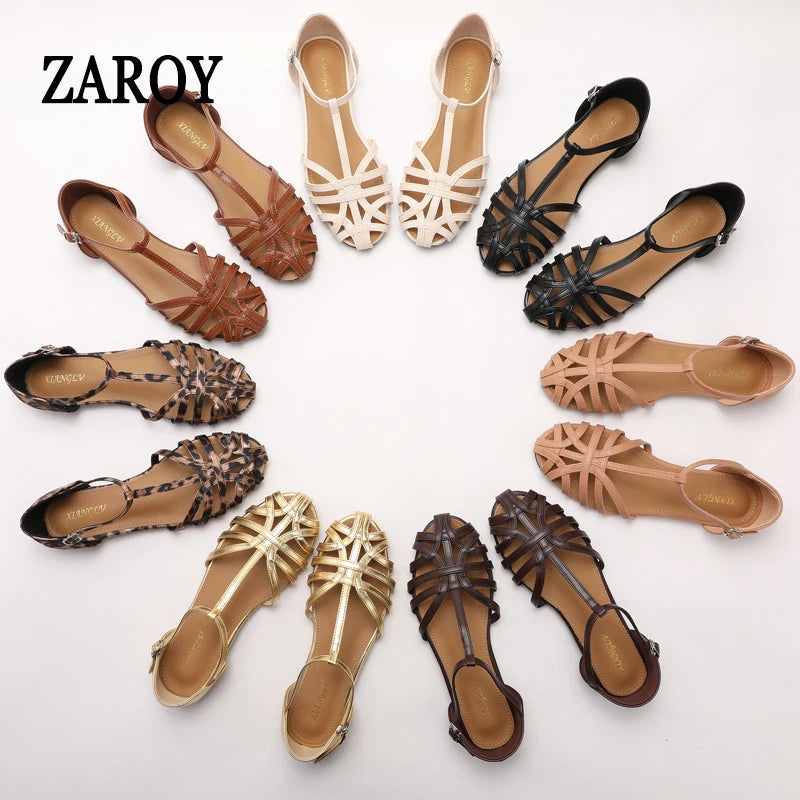 Braided Sandals Women Flat Roman Style Cross Strap Low Heel Shoes