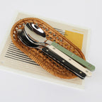 24-piece stainless steel cutlery set with engraved design, serves 6