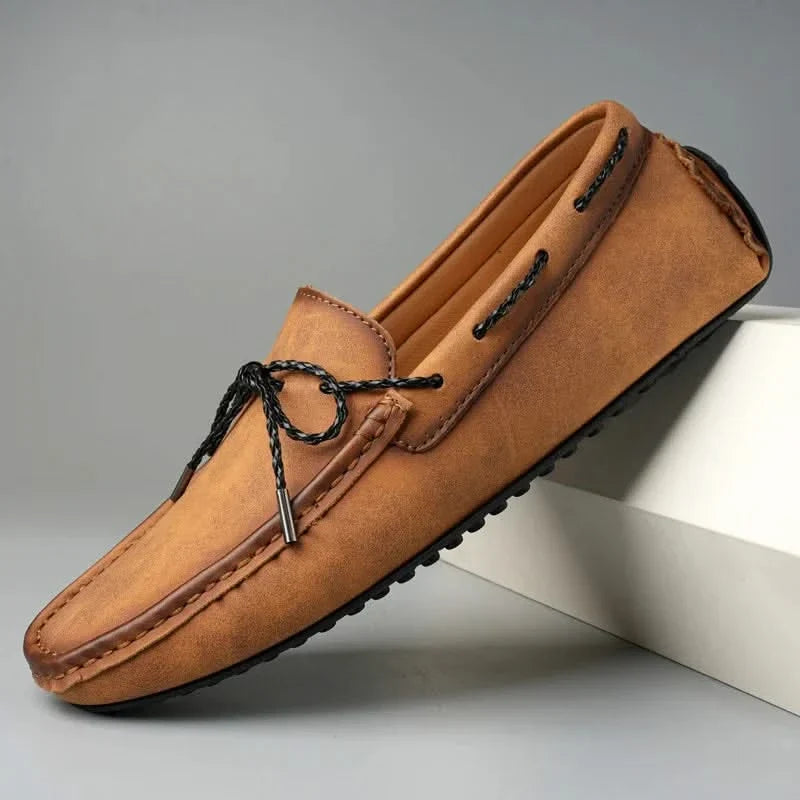 Men leather loafers slip-on moccasin style in brown black green