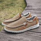 Canvas slip-on loafers with cushioned insole in khaki blue and grey