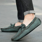 Men leather loafers slip-on moccasin style in brown black green