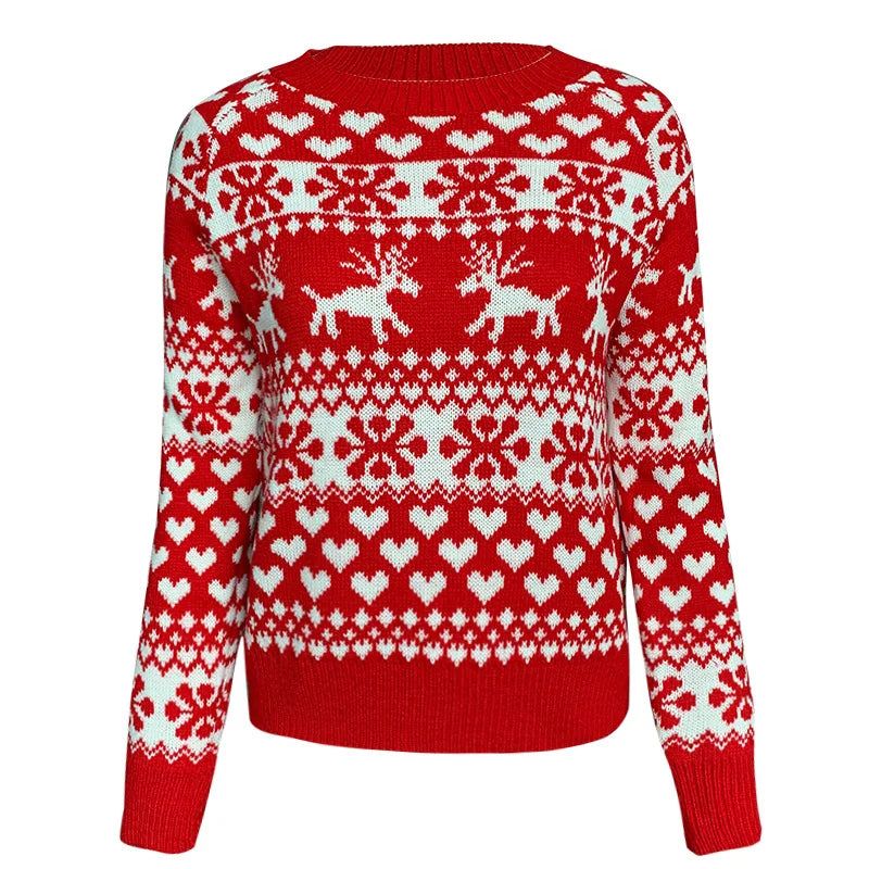 Christmas jumper women snowflake print knitted crew neck long sleeve
