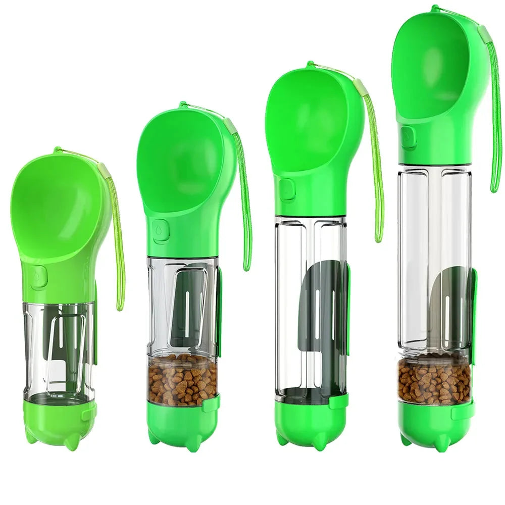 Dog water bottle 3-in-1 BPA-free travel bottle with food storage and poop bag dispenser