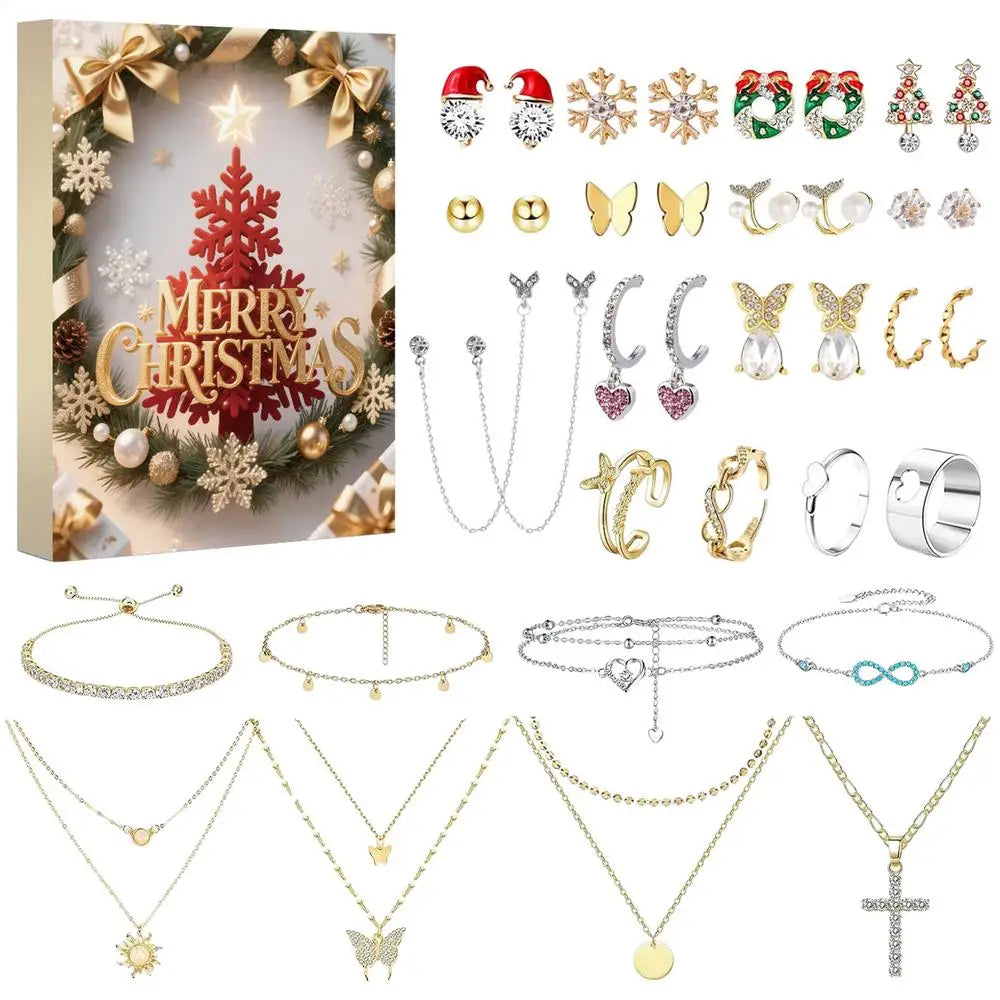 Jewelry Advent Calendar Women 25 Day Christmas Necklace Earrings Set