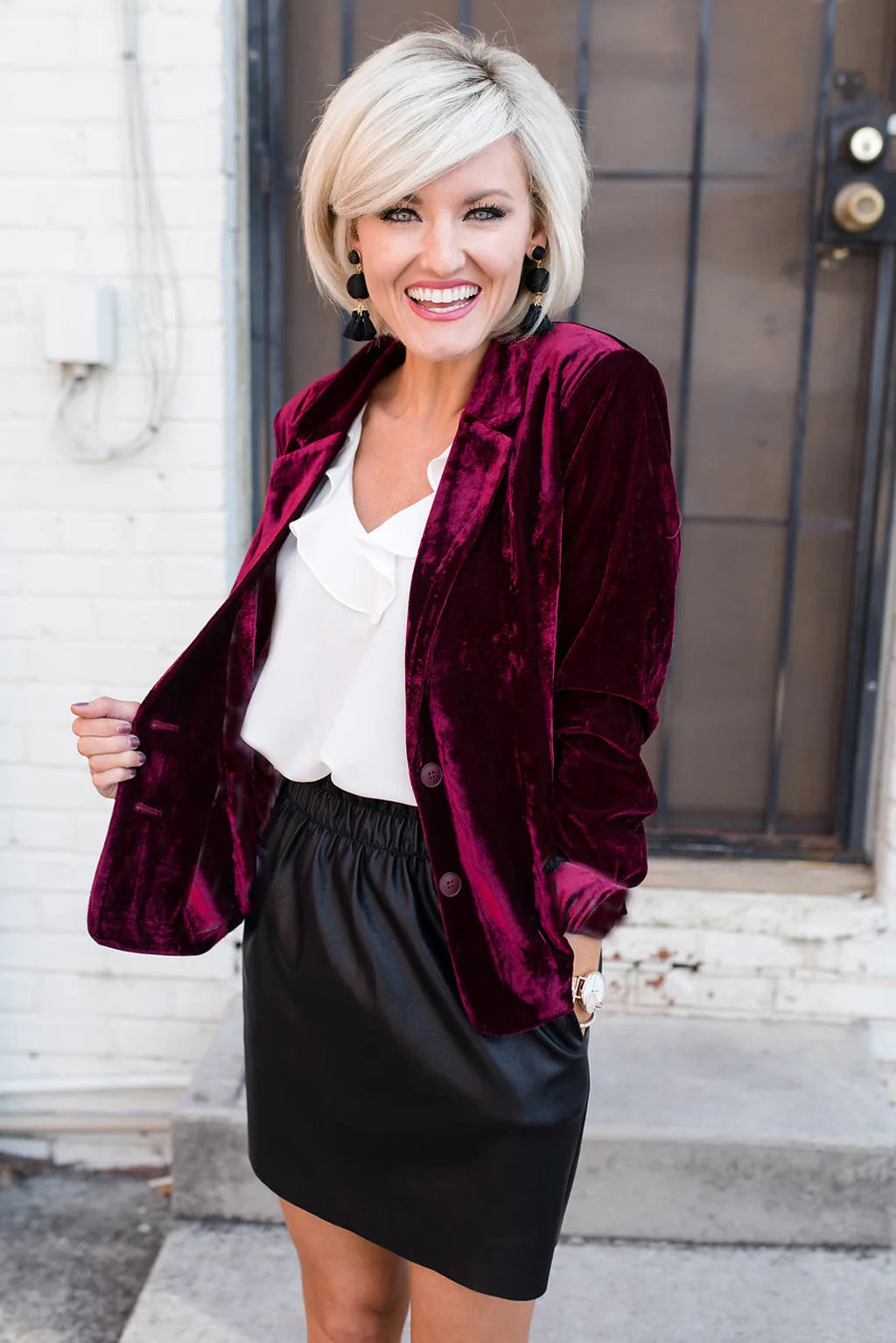 Womens Velvet Blazer Long Sleeve Solid Lapel Collar Single Breasted