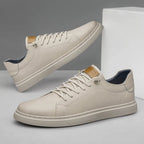 Men's faux leather sneakers with cushioned sole, casual lace-up in black, white and brown