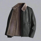Men leather jacket fleece lined full zip with fleece collar