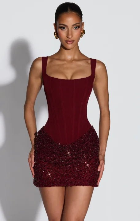 Sequin Dress Women Sleeveless Off Shoulder Sheath Mini Sparkly