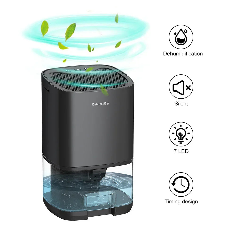 Portable dehumidifier 2-in-1 air filter and night light 1000ml compact
