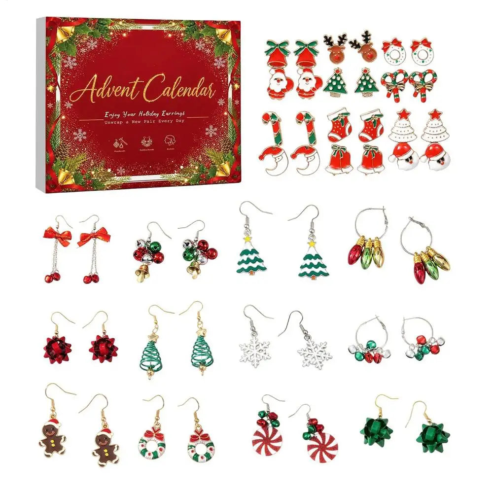 Jewelry Advent Calendar 24 Days Christmas Dangle Earrings Set Women