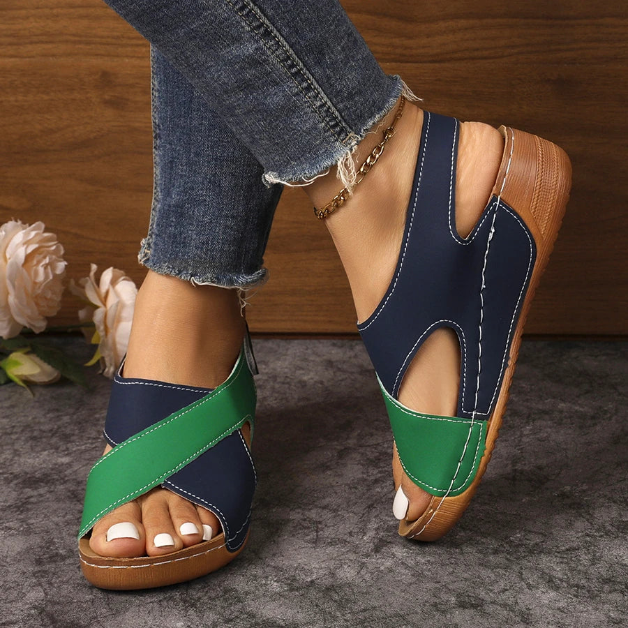 Women Wedge Sandals Peep Toe Lightweight Soft Heel Back Strap