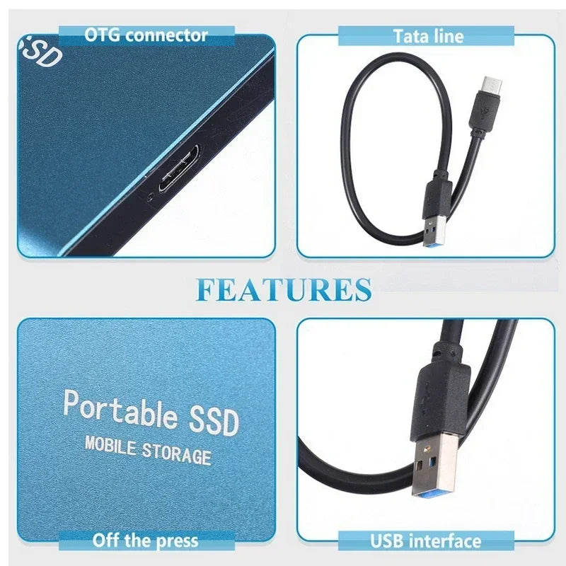 External SSD 2TB USB 3.1 USB-C portable storage drive, compact and lightweight