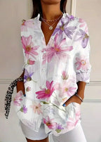 Women's cotton printed blouse button-up front, lightweight summer casual top