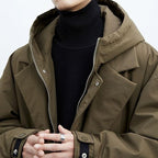 Lightweight water wind resistant long overcoat full zip with hood
