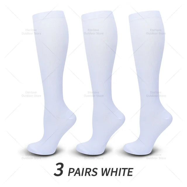Knee high compression socks 15-20 mmHg, 3 pairs, unisex for running and nursing