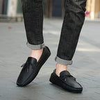 Men leather loafers slip-on moccasin style in brown black green