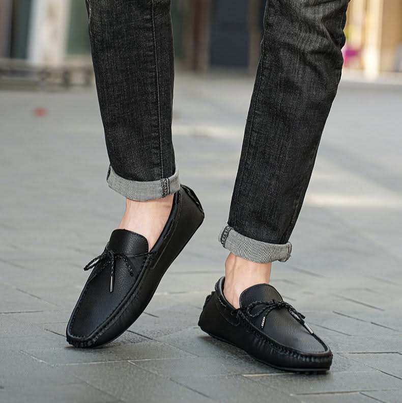 Men leather loafers slip-on moccasin style in brown black green