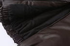 Women faux leather oversized bomber jacket with ribbed cuffs and soft lining