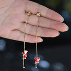 Christmas dangling earrings non-tarnish metal with secure stud backing 3 inch drop