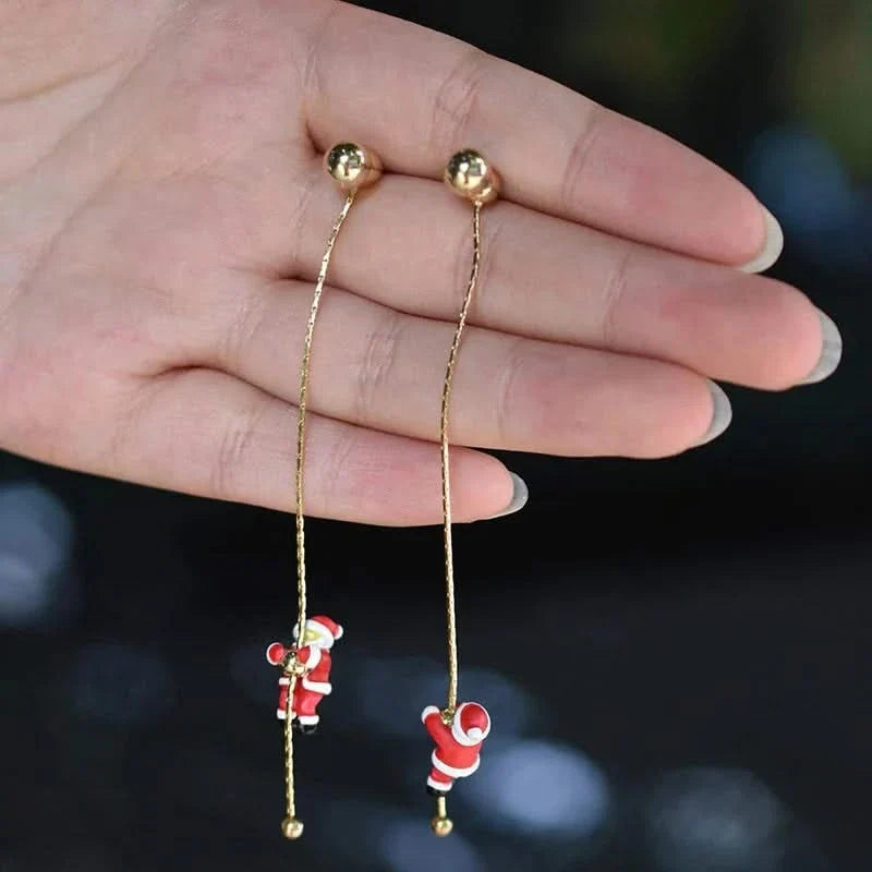 Christmas dangling earrings non-tarnish metal with secure stud backing 3 inch drop