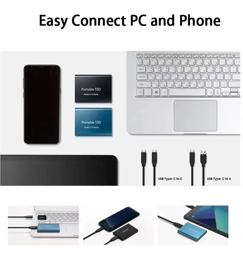 External SSD 2TB USB 3.1 USB-C portable storage drive, compact and lightweight