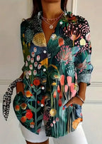 Women's cotton printed blouse button-up front, lightweight summer casual top