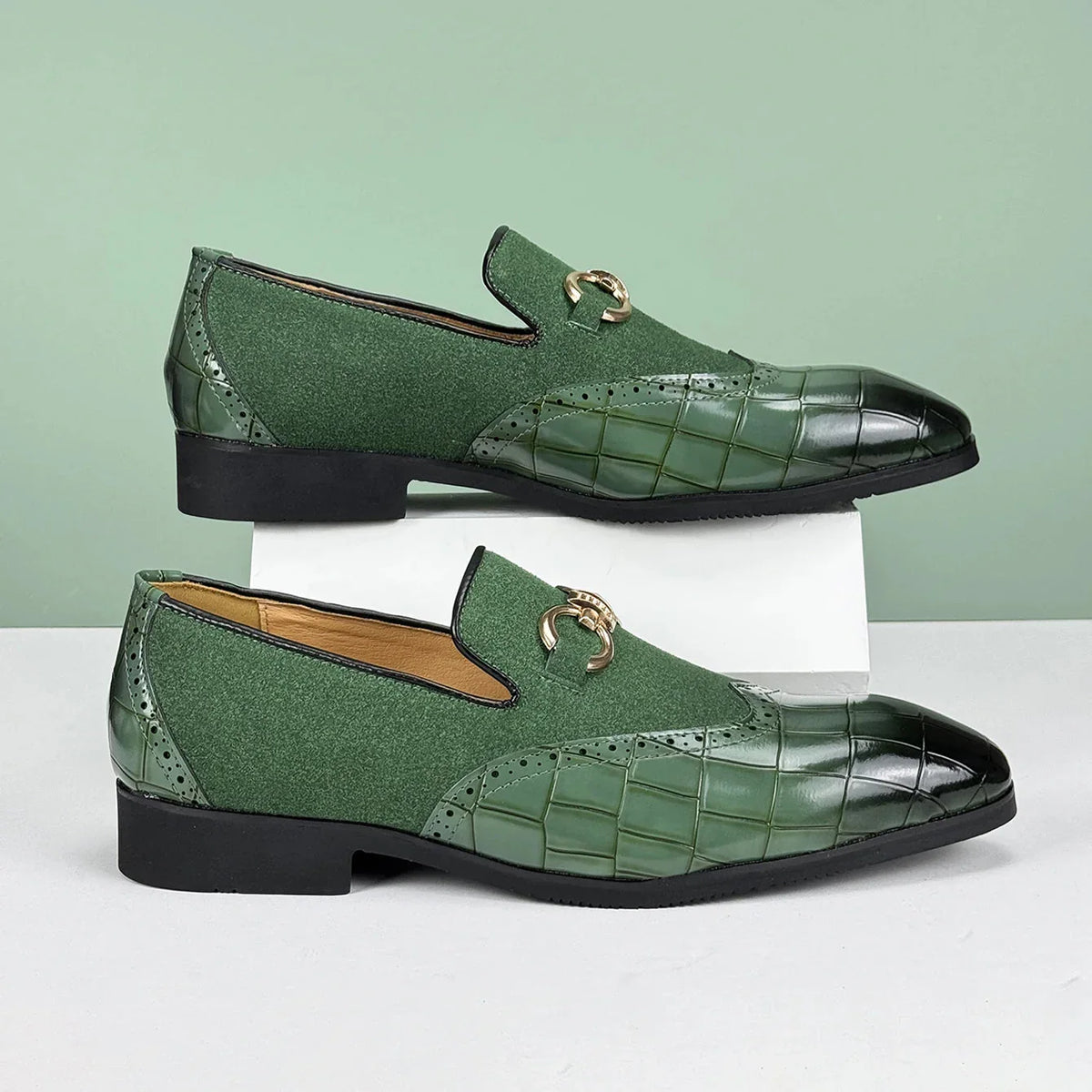 Men's Leather Loafers | Suede & Leather, Gold Buckle