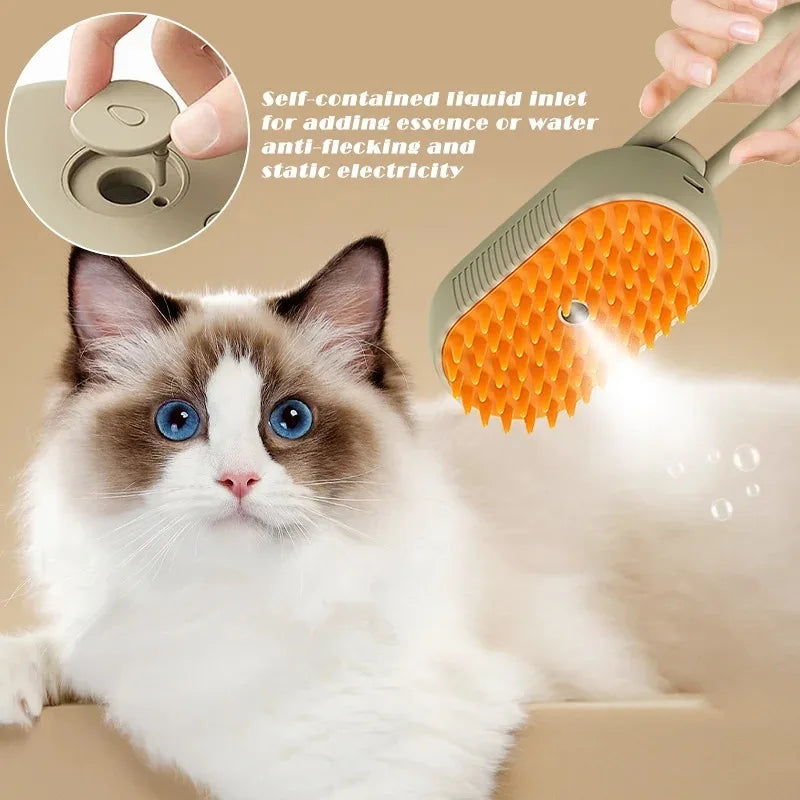 Pet steam brush 3-in-1 electric grooming tool for dogs and cats, deshedding and massage