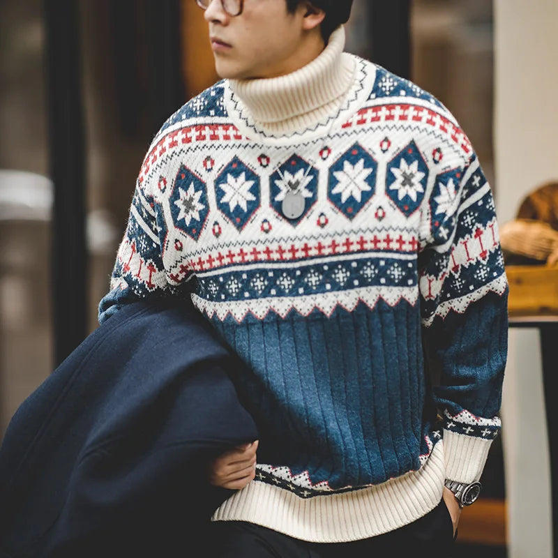 Christmas Jumper Men | Fair Isle Turtleneck Sweater | Warm Winter