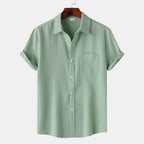 Men's linen cotton blend summer shirt with spread collar and classic fit